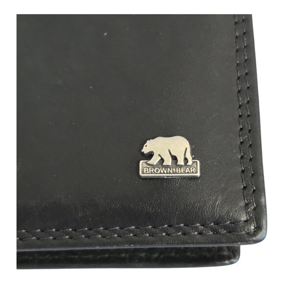 Brown Bear German Leather Wallet Bifold w/ Removable ID Holder in Black - Picture 2 of 13